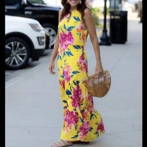 Evereve Allison Joy Women's Catalina Yellow Floral Maxi Dress Halter Neck- M